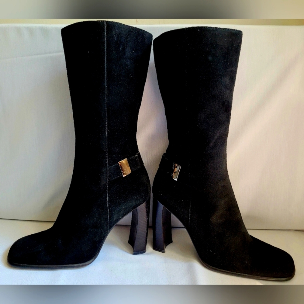 Sexiest GUCCI Black Suede Heeled Boots Size 8 Perfect Condition